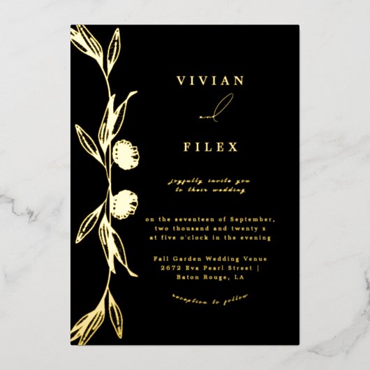 Invitation En Aluminium Mariage classique Golden Mini capsule florale  (Recto)