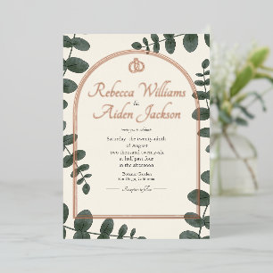 Invitation En Aluminium Mariage Classique Ivoire et Or Rose Feuille