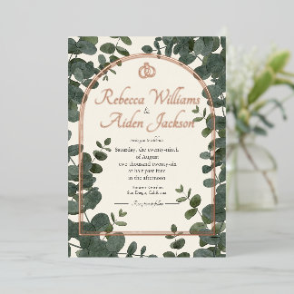 Invitation En Aluminium Mariage Classique Ivoire et Or Rose Feuille