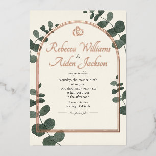 Invitation En Aluminium Mariage Classique Ivoire et Or Rose Feuille