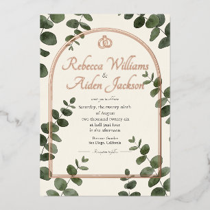 Invitation En Aluminium Mariage Classique Ivoire et Or Rose Feuille