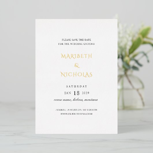 Invitation En Aluminium Mariage classique moderne Enregistrer la date (Debout devant)