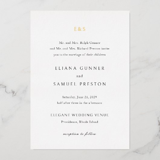 Invitation En Aluminium Mariage Classique Monogramme (Recto)