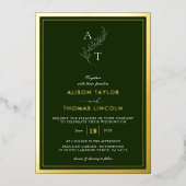 Invitation En Aluminium Mariage Classique Monogramme Or Vert Forêt Profond (Recto)