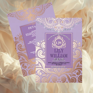 Invitation En Aluminium Mariage Classique Monogramme RoseGold Lavande Pous