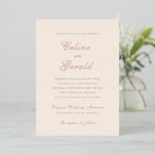 Invitation En Aluminium Mariage classique neutre de sable (Debout devant)