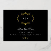 Invitation En Aluminium mariage classique noir blanc or enregistrer la dat (Recto)