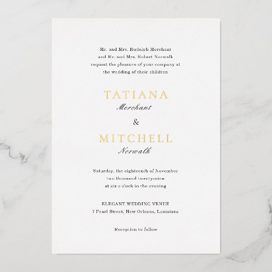 Invitation En Aluminium Mariage classique noir et blanc élégant (Recto)