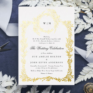 Invitation En Aluminium Mariage Classique Or Crête Monogramme Traditionnel