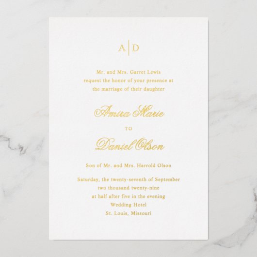 Invitation En Aluminium Mariage classique propre (Recto)