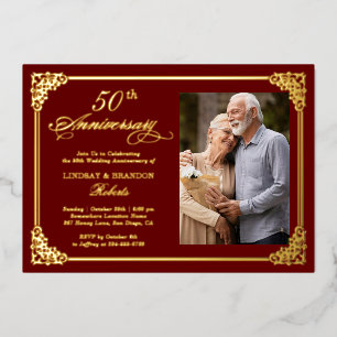 Invitation En Aluminium Mariage classique Red Gold Frame