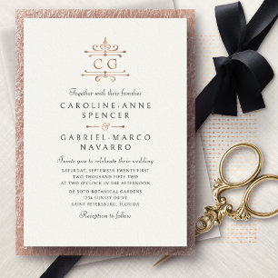 Invitation En Aluminium Mariage Classique Romantique Vintage Monogramme