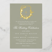 Invitation En Aluminium mariage classique sauge vert or monogramme (Recto)