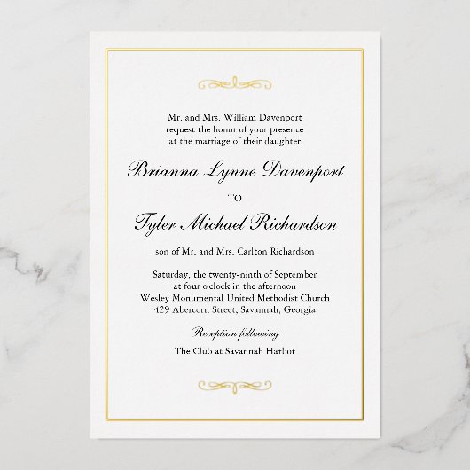 Invitation En Aluminium Mariage classique simple et élégant (Recto)