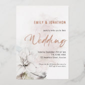 Invitation En Aluminium Mariage Code QR Fleurs Blanches Aquarelle Moderne (Recto)