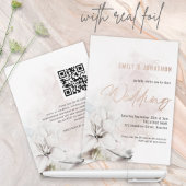 Invitation En Aluminium Mariage Code QR Fleurs Blanches Aquarelle Moderne