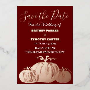 Invitation En Aluminium Mariage Code QR Photo Burgundy Citrouille Rose Gol