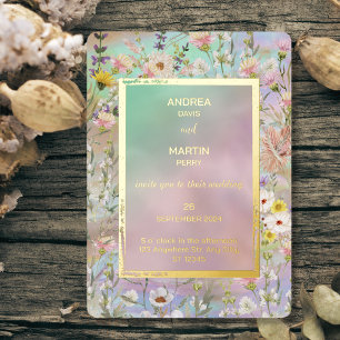 Invitation En Aluminium Mariage Coloré Rustique Bohème aux Fleurs Sauvages