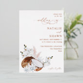 Invitation En Aluminium Mariage Corail de Coco et Fleurs Blanches (Debout devant)