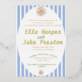 Invitation En Aluminium Mariage côtier avec bandes bleues (Recto)