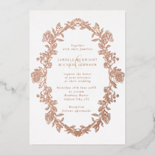 Invitation En Aluminium Mariage Couronne Florale Toile Rose Or Élégant