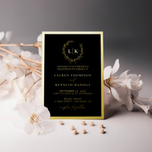 Invitation En Aluminium Mariage Couronne Monogramme Or Noir