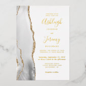 Invitation En Aluminium Mariage d'Agate blanc gris or moderne (Recto)