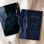 Invitation En Aluminium Mariage d'agate bleu de la Marine d'or moderne<br><div class="desc">Le bord gauche de cette élégante faire-part de mariage moderne est orné d'une bordure en aquarelle bleu marine ornée d'une parties scintillant en faux or. Le texte personnalisable combine écriture manuscrite, copperplate et polices italiques en feuille d'or réelle sur un arrière - plan bleu marine. L'envers est assorti d'un design...</div>