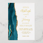 Invitation En Aluminium Mariage d'Agate bleu Turquoise or moderne (Recto)