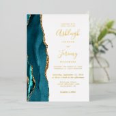 Invitation En Aluminium Mariage d'Agate bleu Turquoise or moderne (Debout devant)