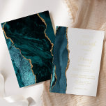 Invitation En Aluminium Mariage d'Agate bleu Turquoise or moderne<br><div class="desc">Le bord gauche de cette élégante faire-part de mariage moderne est doté d'une bordure turquoise en aquarelle bleue ornée d'une parties scintillant en faux or. Le texte personnalisable combine écriture manuscrite, copperplate et polices italiques en feuille d'or réelle sur un arrière - plan blanc. L'envers présente un design d'agate turquoise...</div>