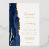 Invitation En Aluminium Mariage d'âge bleu or de la marine moderne (Recto)