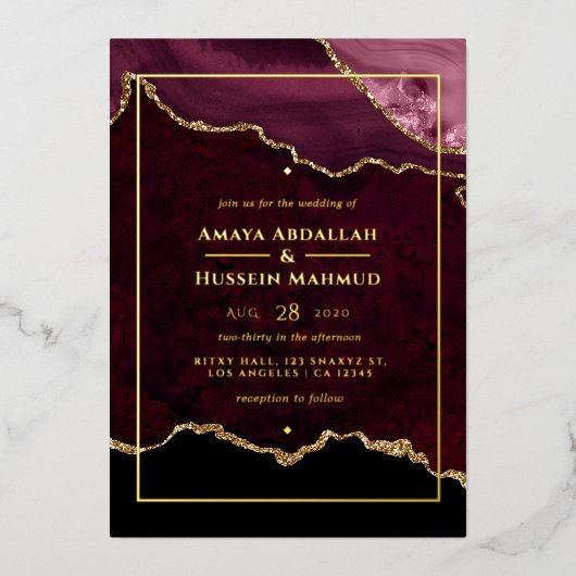 Invitation En Aluminium Mariage d'âge de Bourgogne et d'or (Recto)