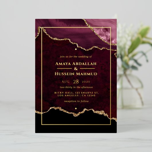 Invitation En Aluminium Mariage d'âge de Bourgogne et d'or (Debout devant)