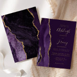 Invitation En Aluminium Mariage d'âge doré profond violet<br><div class="desc">Le bord gauche de cette élégante faire-part de mariage moderne est orné d'une bordure d'aquarelle violette ornée d'une parties scintillant en faux or. Le texte personnalisable combine écriture manuscrite, copperplate et polices italiques en feuille d'or réelle sur un arrière - plan violet profond. L'envers est assorti d'une agate violette et...</div>