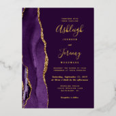 Invitation En Aluminium Mariage d'âge doré profond violet (Recto)
