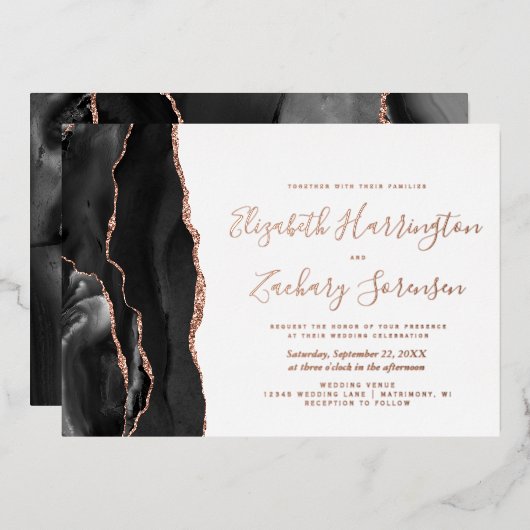 Invitation En Aluminium Mariage d'âge moderne Black Rose Gold (Recto/Verso)