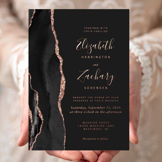Invitation En Aluminium Mariage d'âge moderne Black Rose Gold