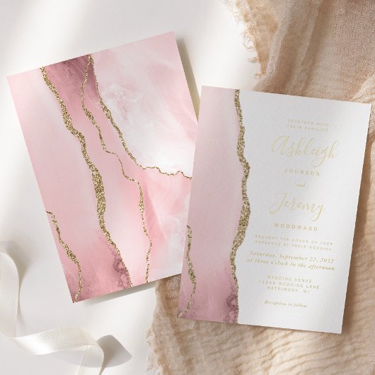 Invitation En Aluminium Mariage d'âge moderne Blush Pink Or