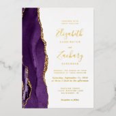 Invitation En Aluminium Mariage d'âge moderne violet or (Recto)