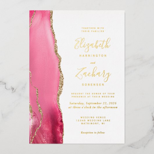 Invitation En Aluminium Mariage d'âge rose or moderne (Recto)