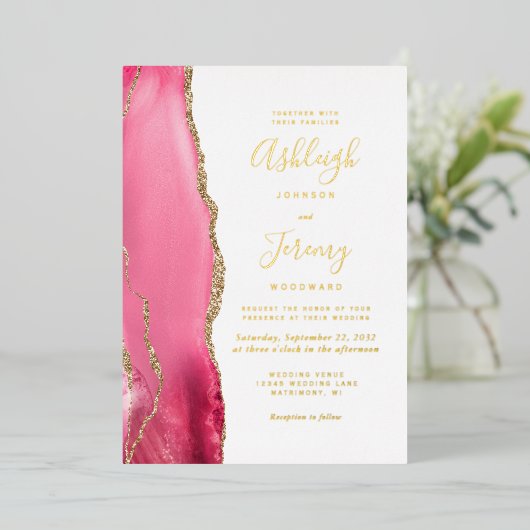 Invitation En Aluminium Mariage d'âge rose or moderne (Debout devant)