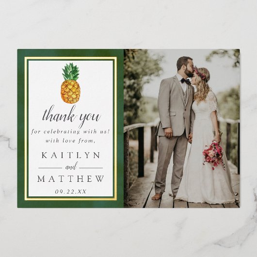 Invitation En Aluminium Mariage d'ananas tropical Merci photo Real (Recto)