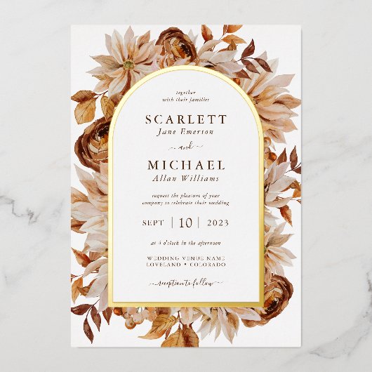 Invitation En Aluminium Mariage d'aquarelle automne (Recto)