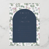 Invitation En Aluminium Mariage d'aquarelle botanique moderne Marine & Arg (Recto)