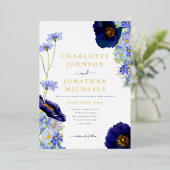 Invitation En Aluminium Mariage d'aquarelle Fleur sauvage bleu moderne (Debout devant)