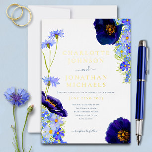 Invitation En Aluminium Mariage d'aquarelle Fleur sauvage bleu moderne