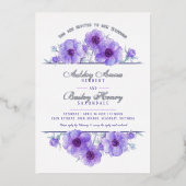 Invitation En Aluminium Mariage d'aquarelle fleurie d'anémone blanc violet (Recto)