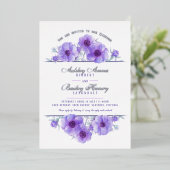 Invitation En Aluminium Mariage d'aquarelle fleurie d'anémone blanc violet (Debout devant)