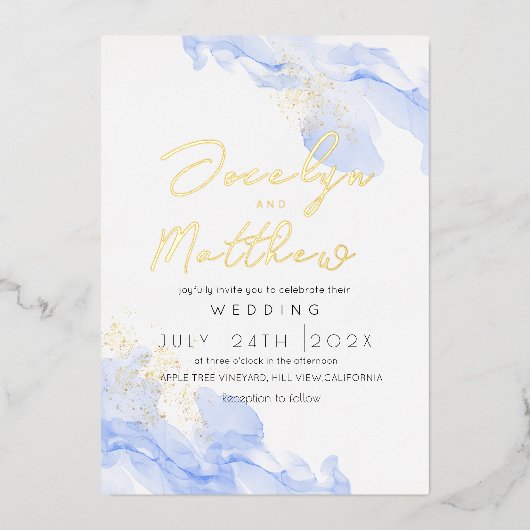 Invitation En Aluminium Mariage d'aquarelle moderne en marbre (Recto)